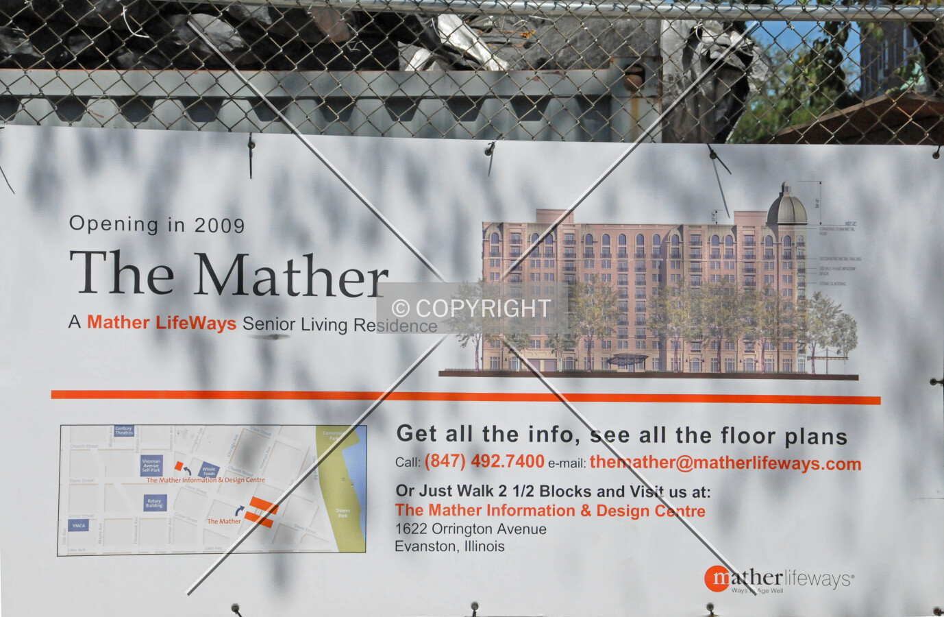 Rendering on a sign attached to the perimeter fence surrounding the construction site