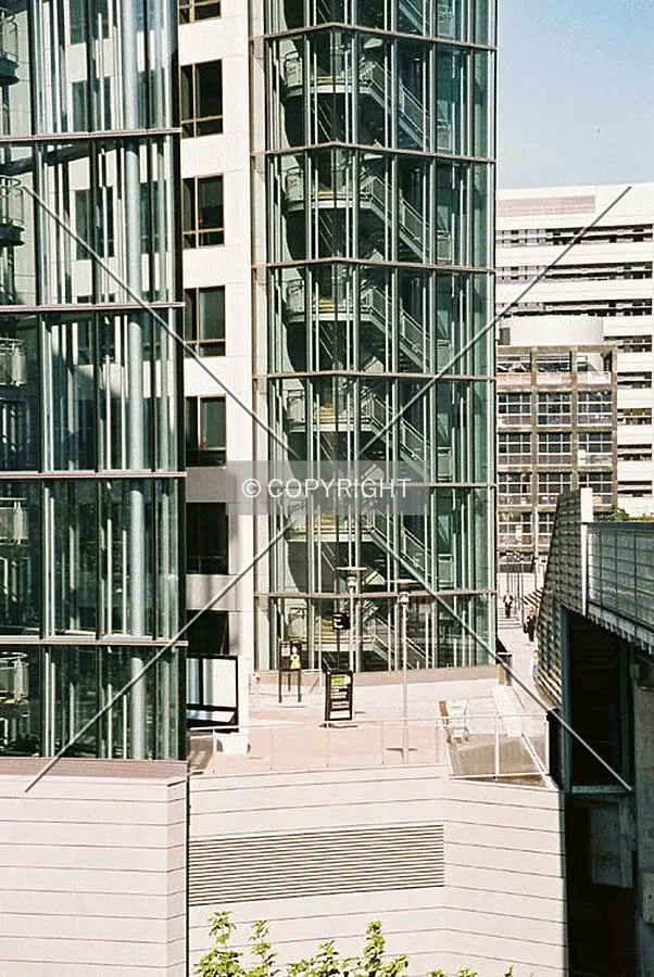 View from a nearby passenger bridge to the main entrance area