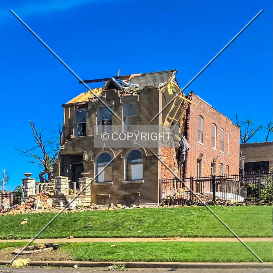 From the southeast, one day after being damaged by a tornado, Saturday, May 17, 2025