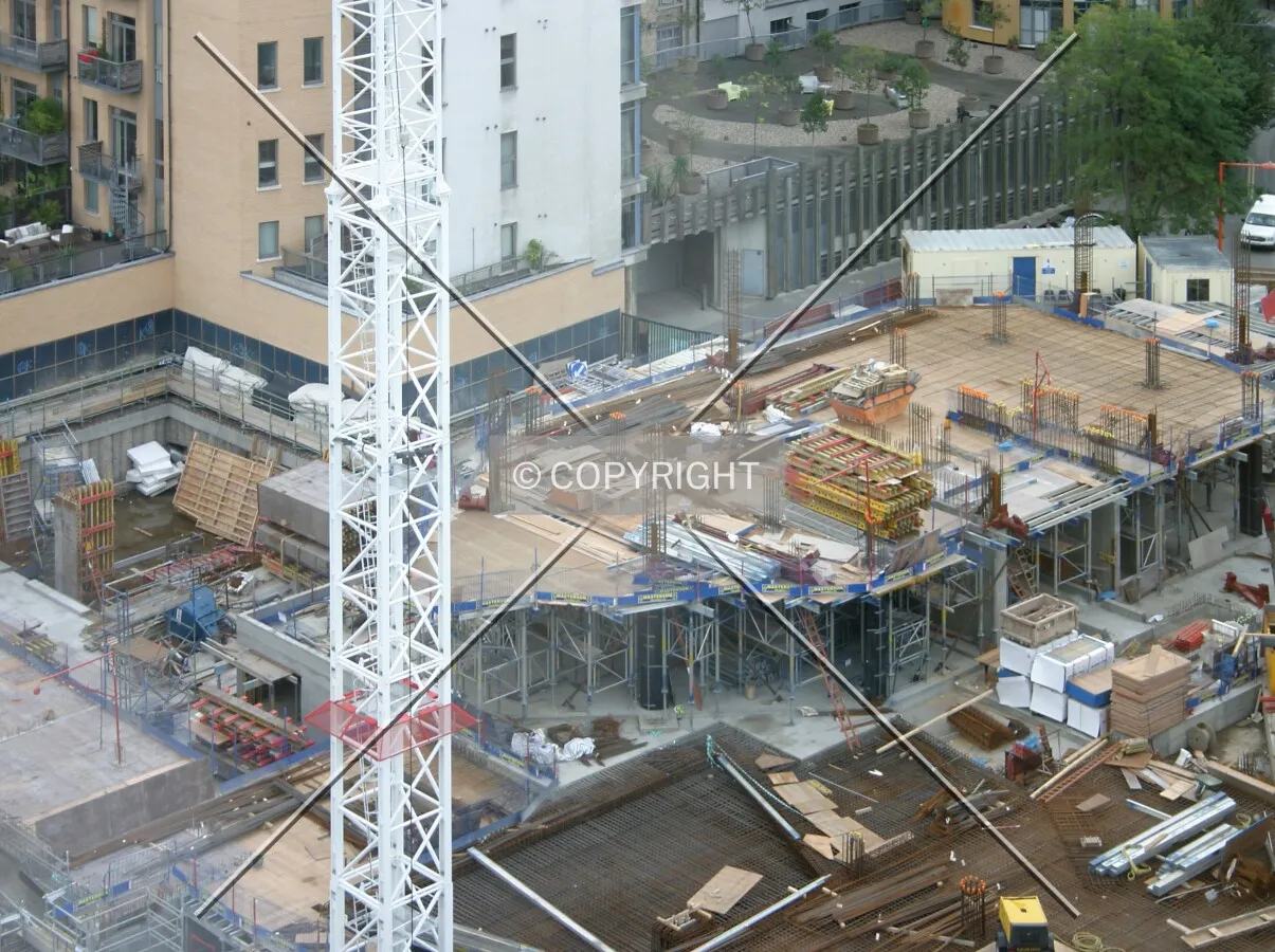 Looking down from the 10th floor of the Blue Fin Building