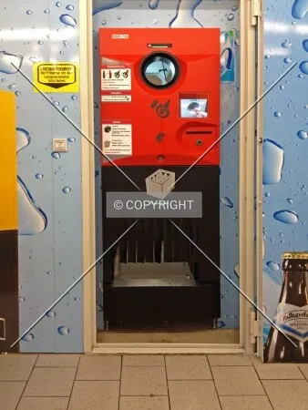 A deposit returnable machine which can be used to get cash for empty bottles or trays of empty bottles