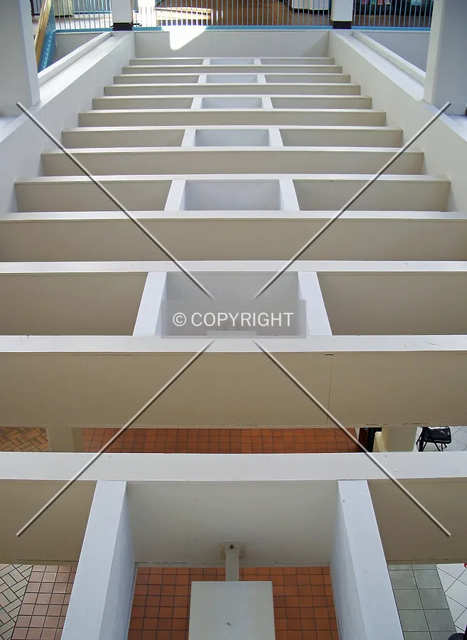 Looking down to the first floor from the second floor balcony; January 21, 2008