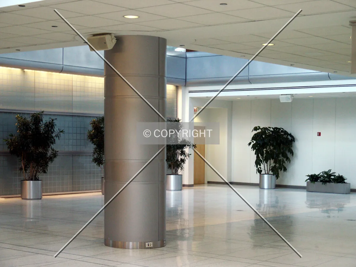 Looking across the bottom of one of the atrium shafts