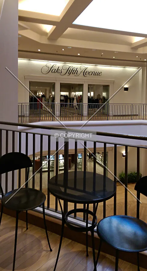 Seating across from the second floor entrance to Saks Fifth Avenue; January 7, 2014