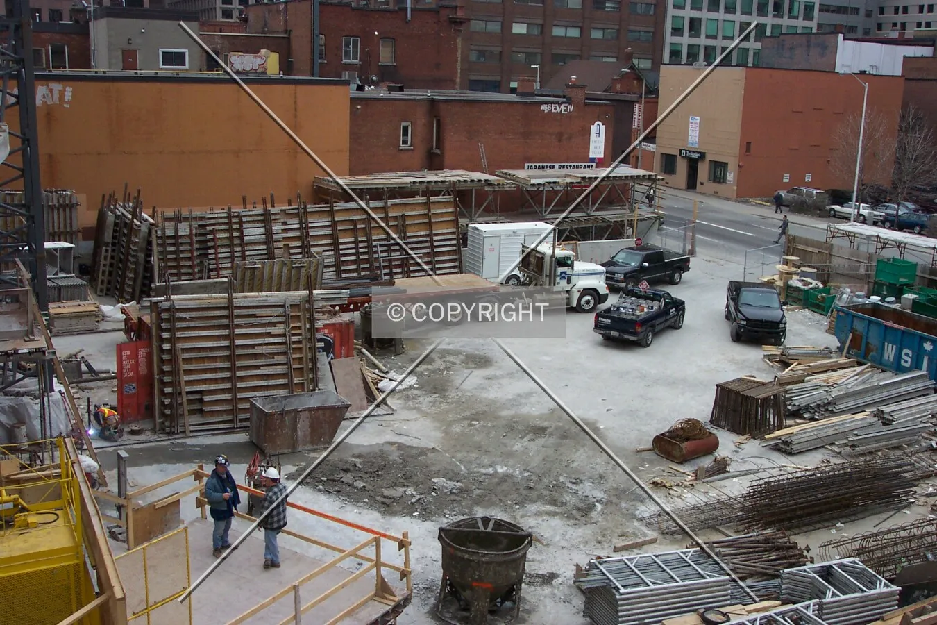 Looking down on the construction yard