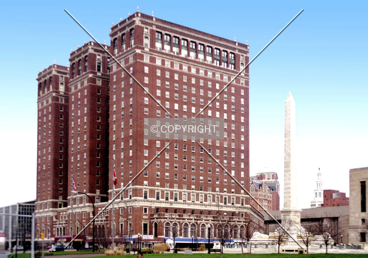 View from the southwest across Niagara Square and along Genesee Street