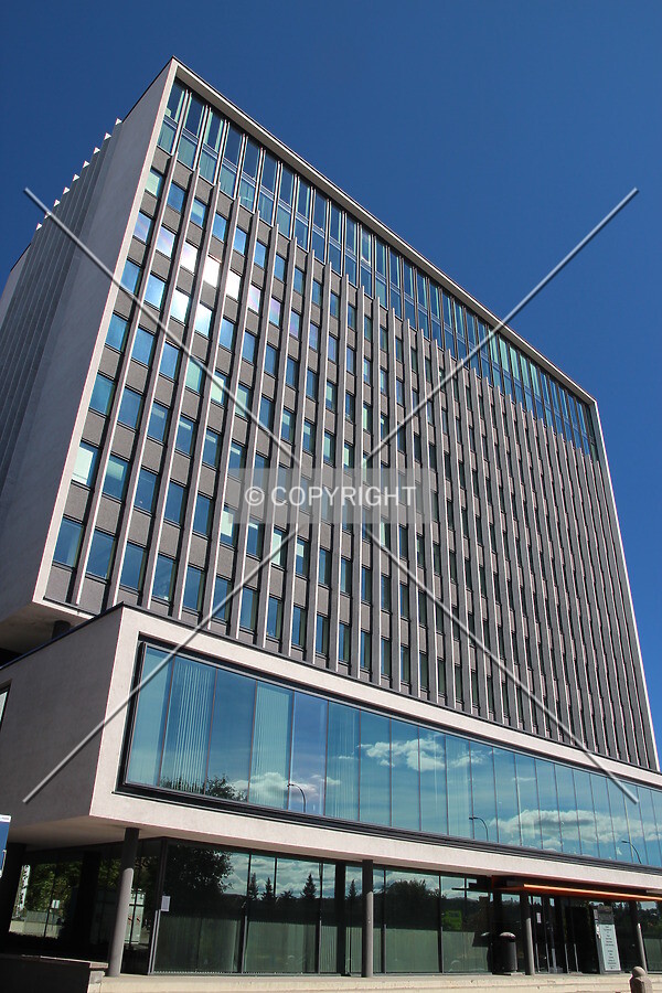 Looking up west facade