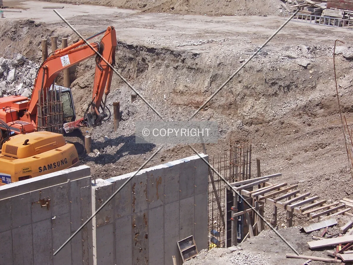 Foundation walls in the southern portion of the site viewed from the adjacent parking garage