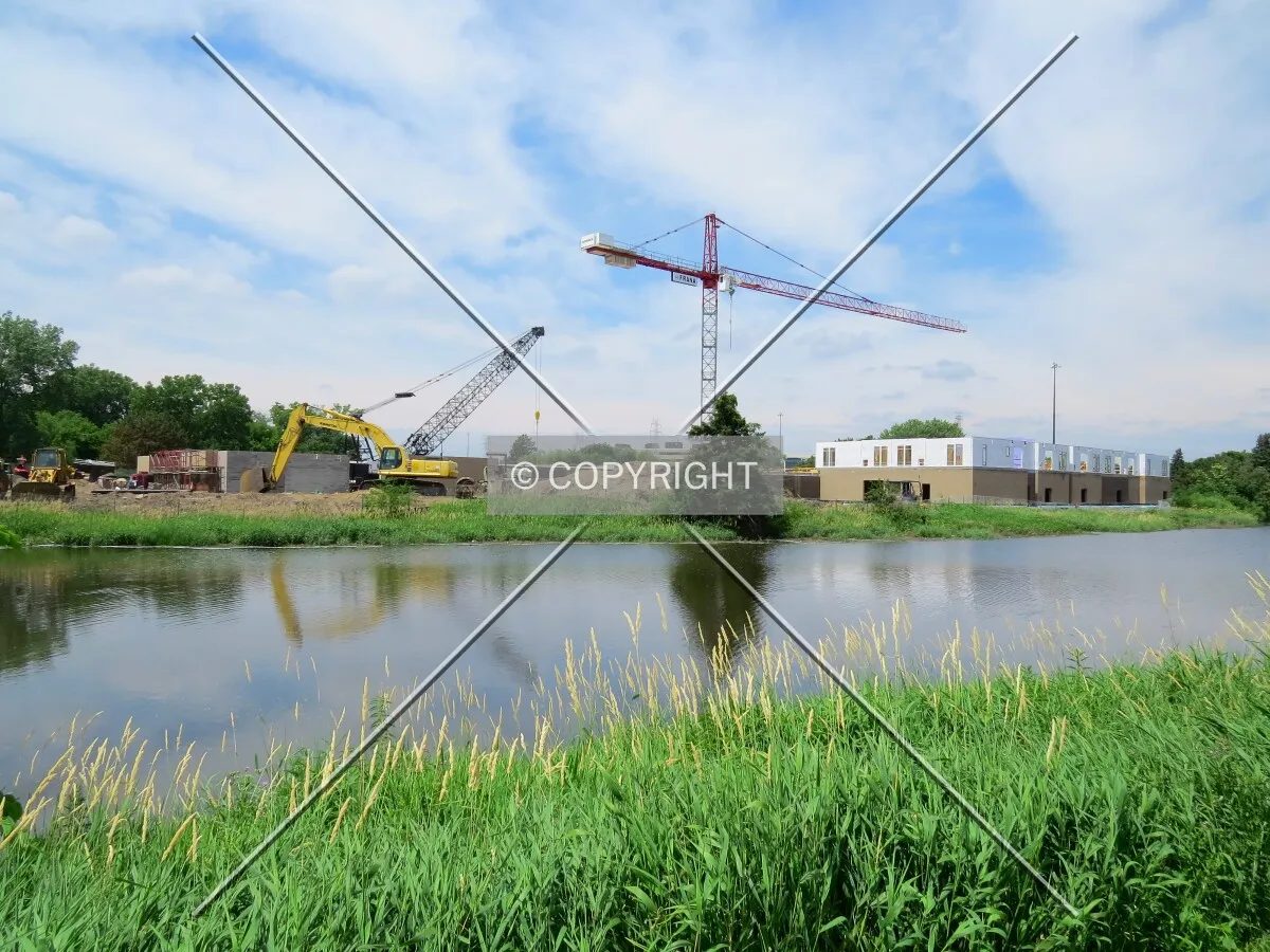 View to the northwest across an adjacent pond