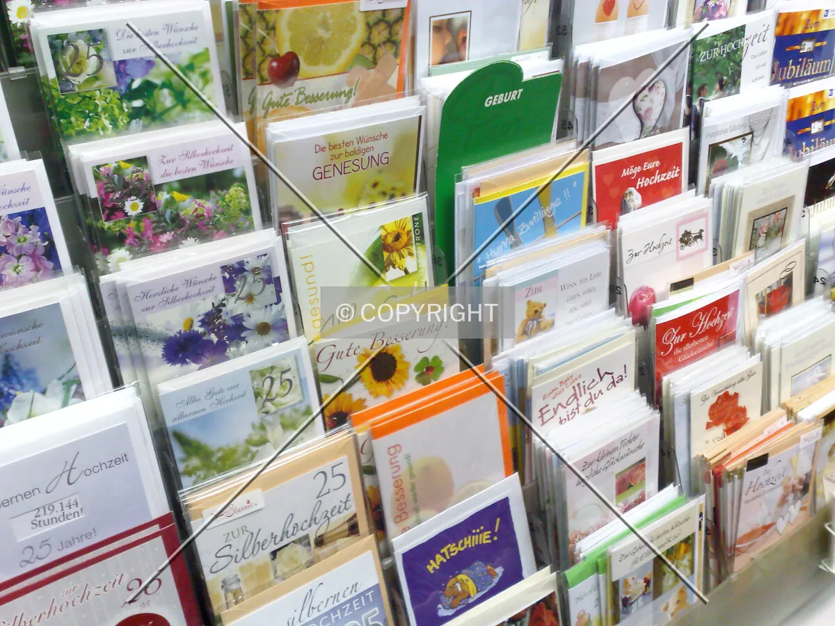 Greeting cards in a German shop