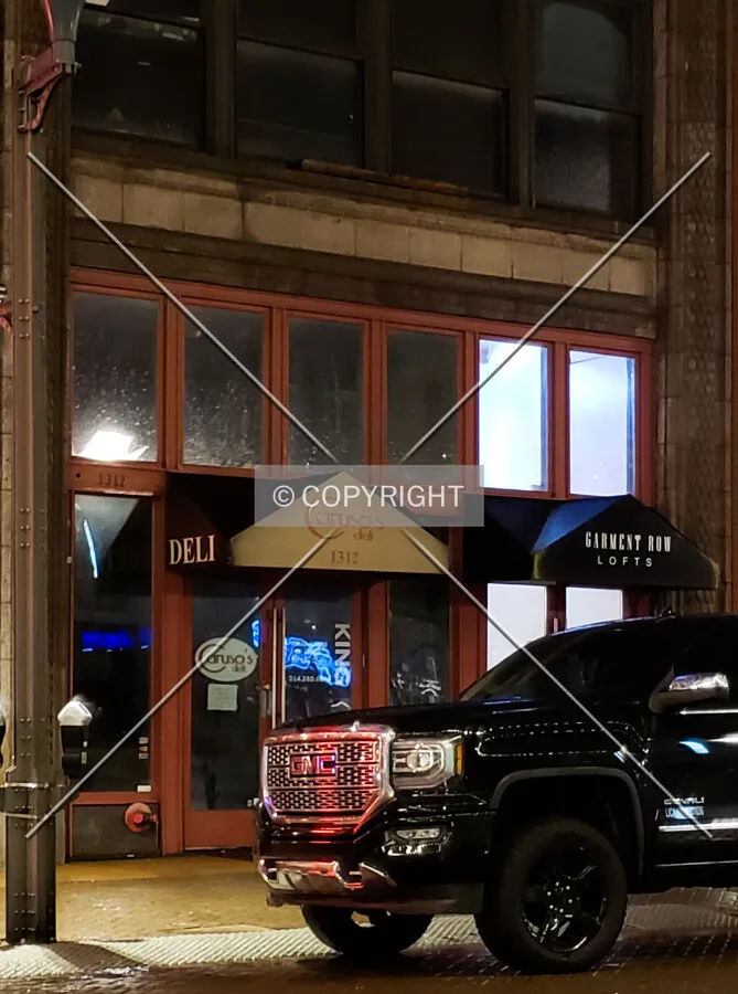 Main entrance at night; December 15, 2018