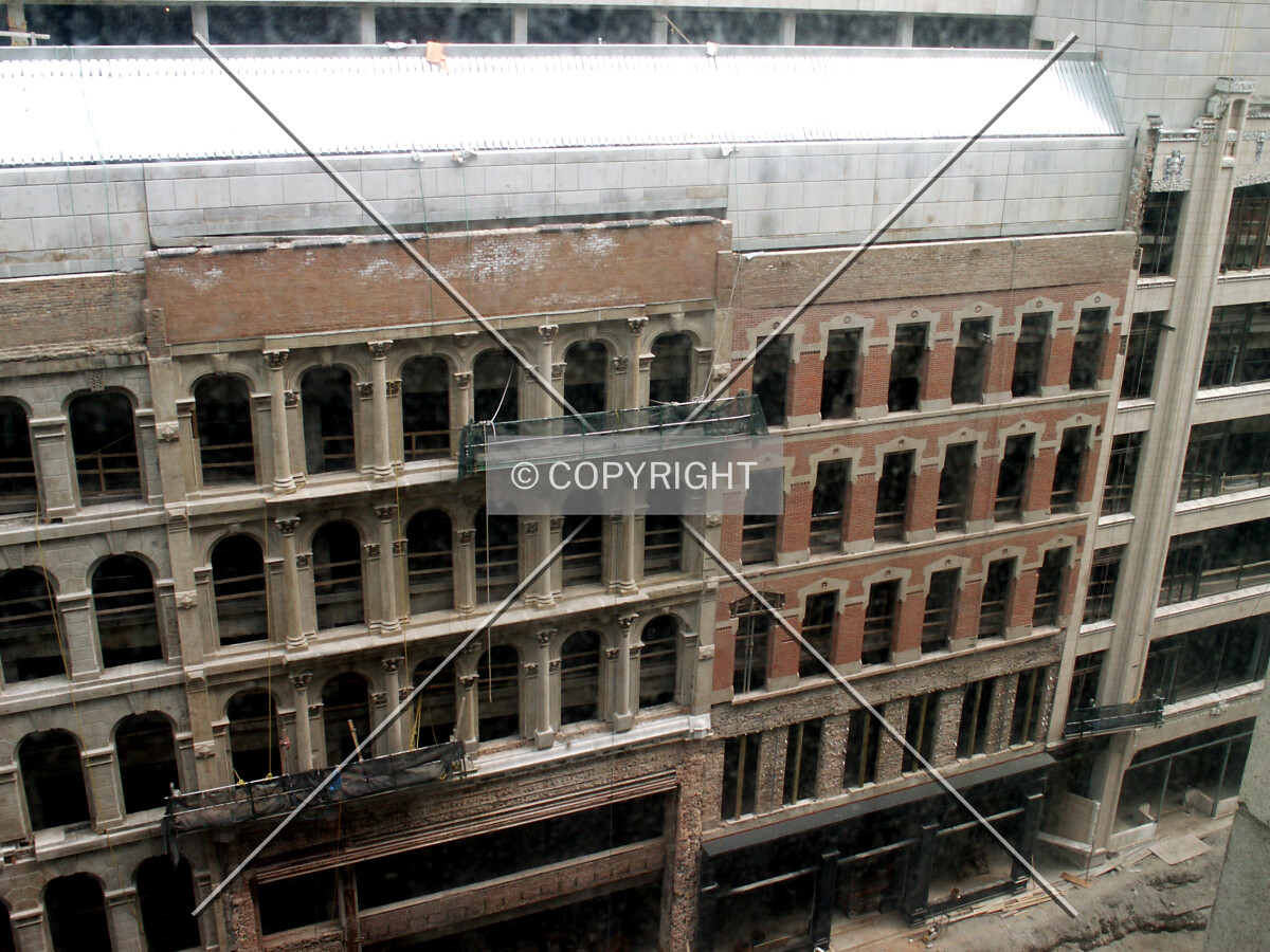 Preserved facades on Wabash Avenue seen from Marshall Field's