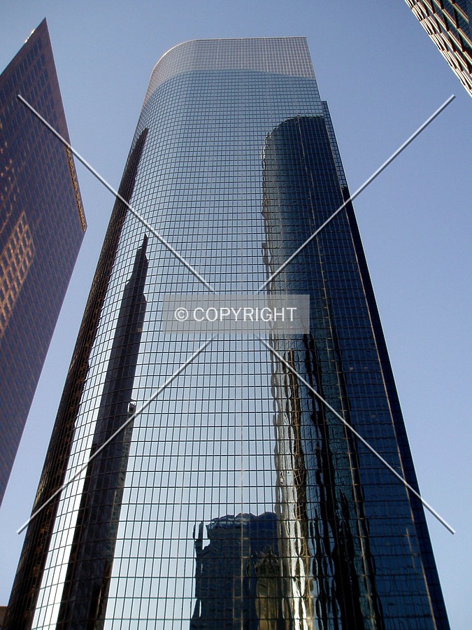 Looking up from the southeast center of the complex's plaza