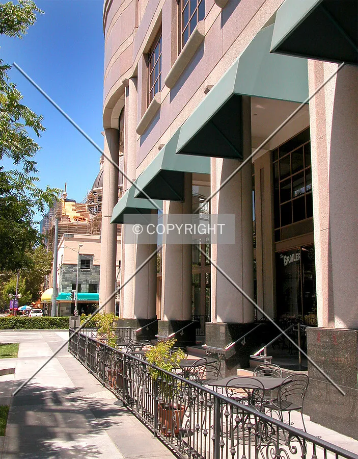 Pillars and awnings and lunch area