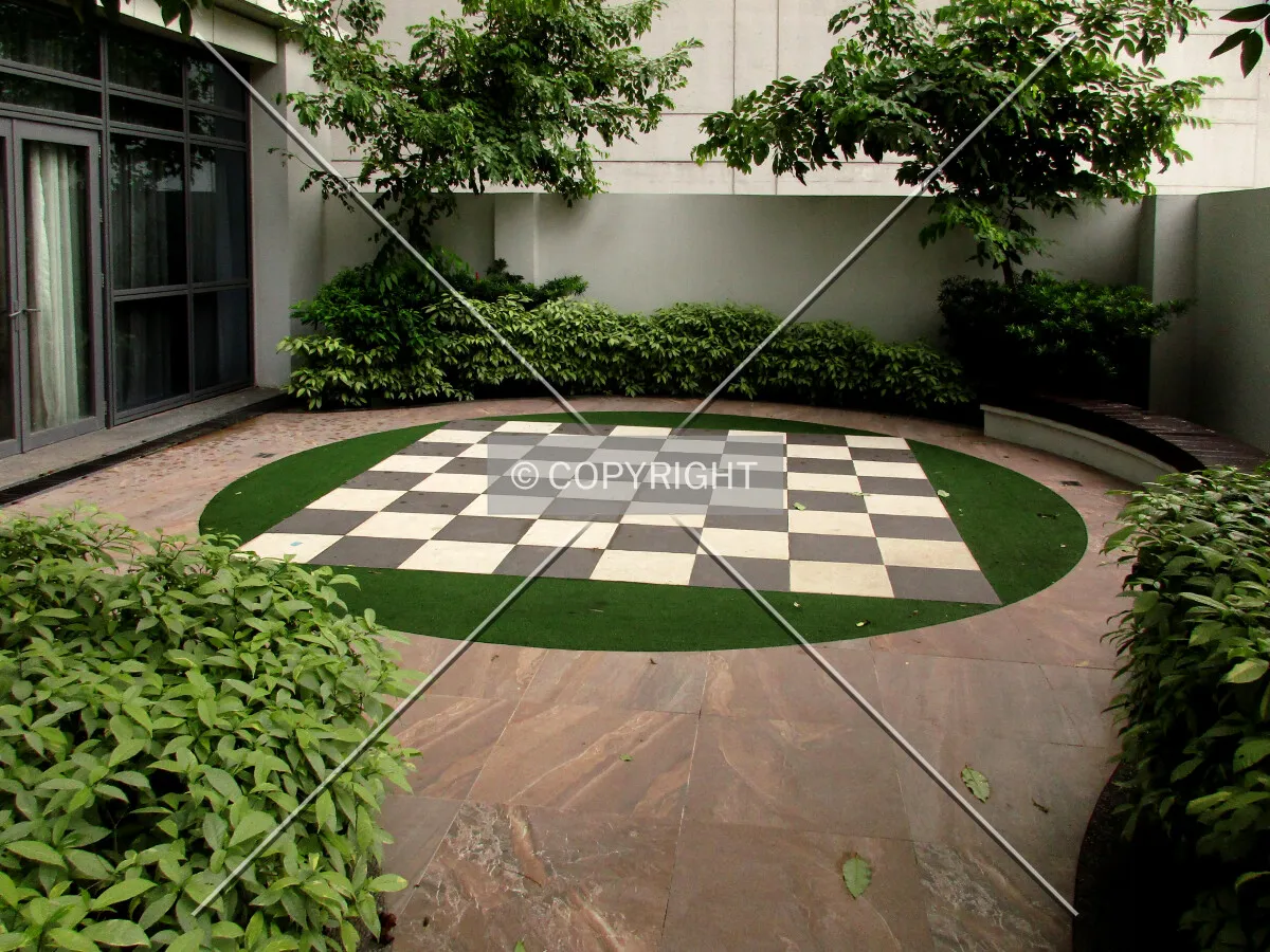 Giant chessboard in the 7th floor north terrace garden