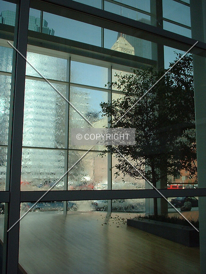 View to the west through Maya Lin's Winter Garden & wall of water
