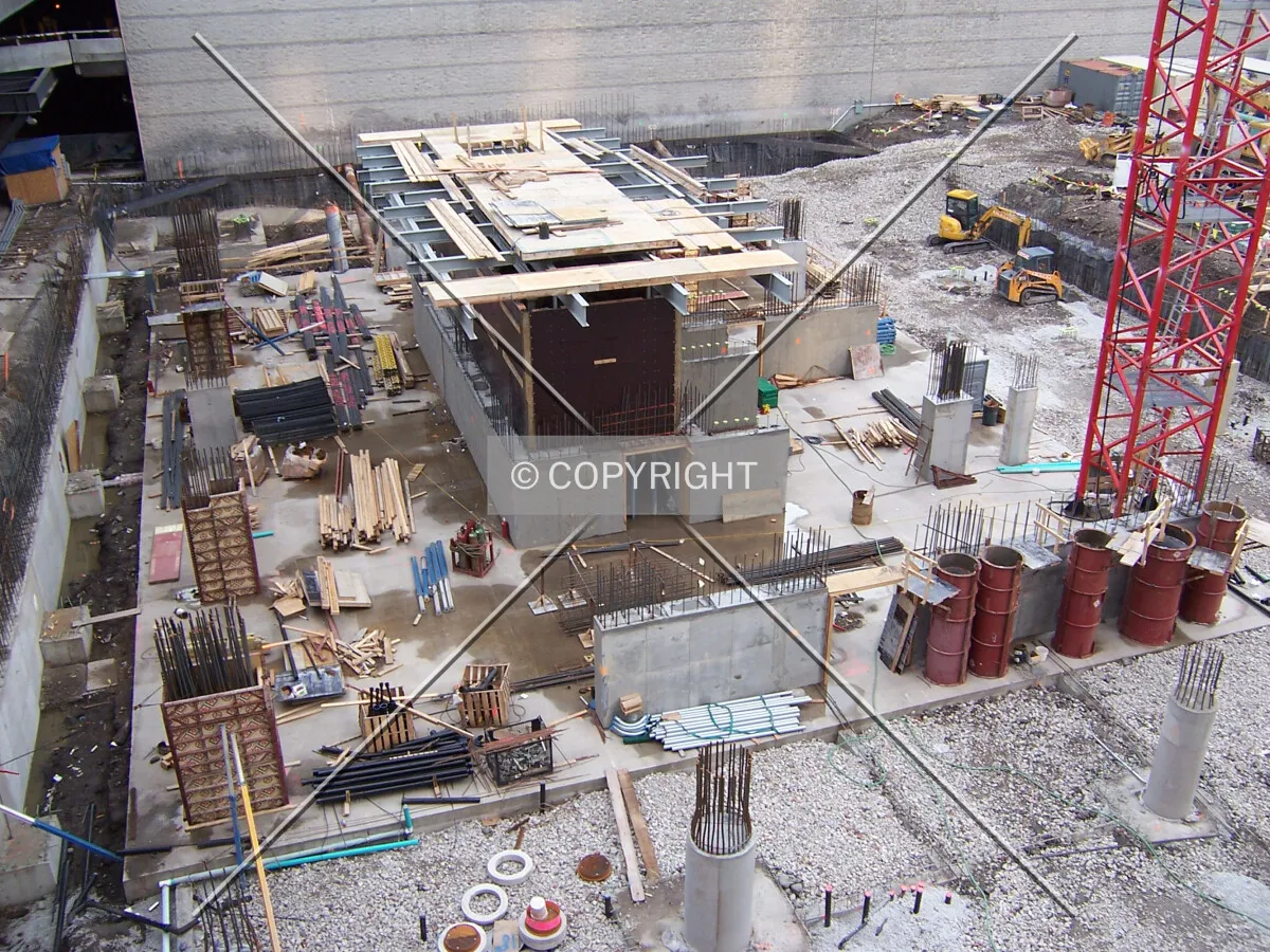Looking down into the site from the driveway of 360 East Randolph Street