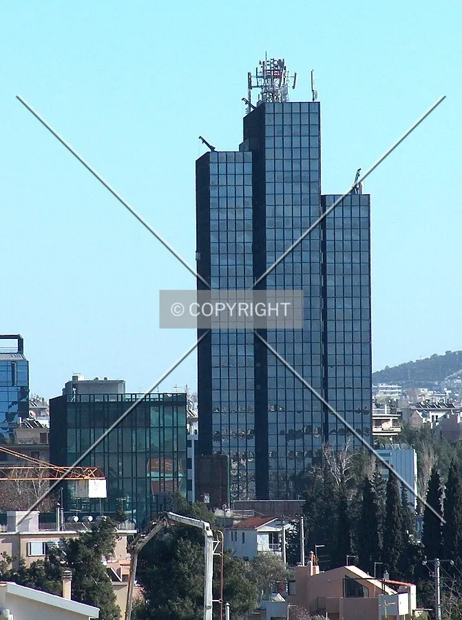 Distant view from the front terrace of the Mall Athens shopping center