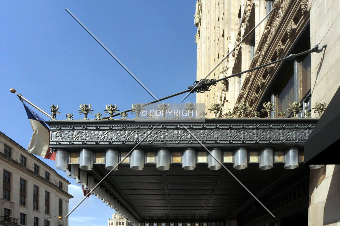 Looking up at the marquee over the main entrance