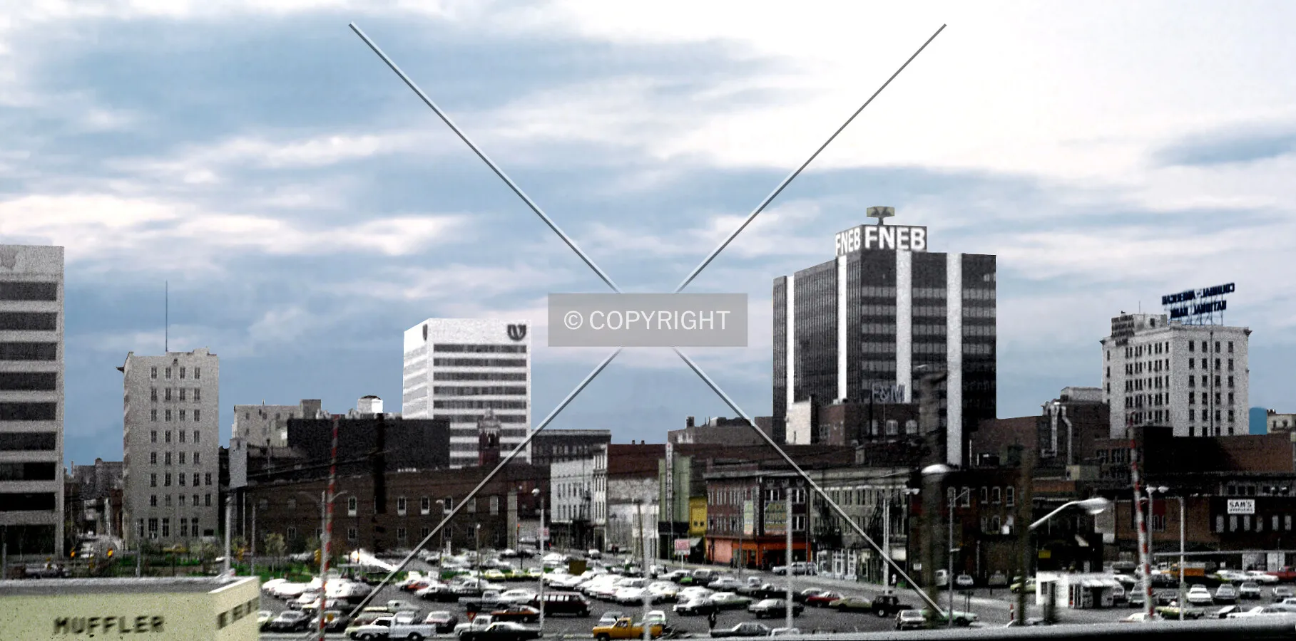 View from the southeast with the SunTrust, Boxley, BB&T, Carilion Administration, and Colonial Buildings