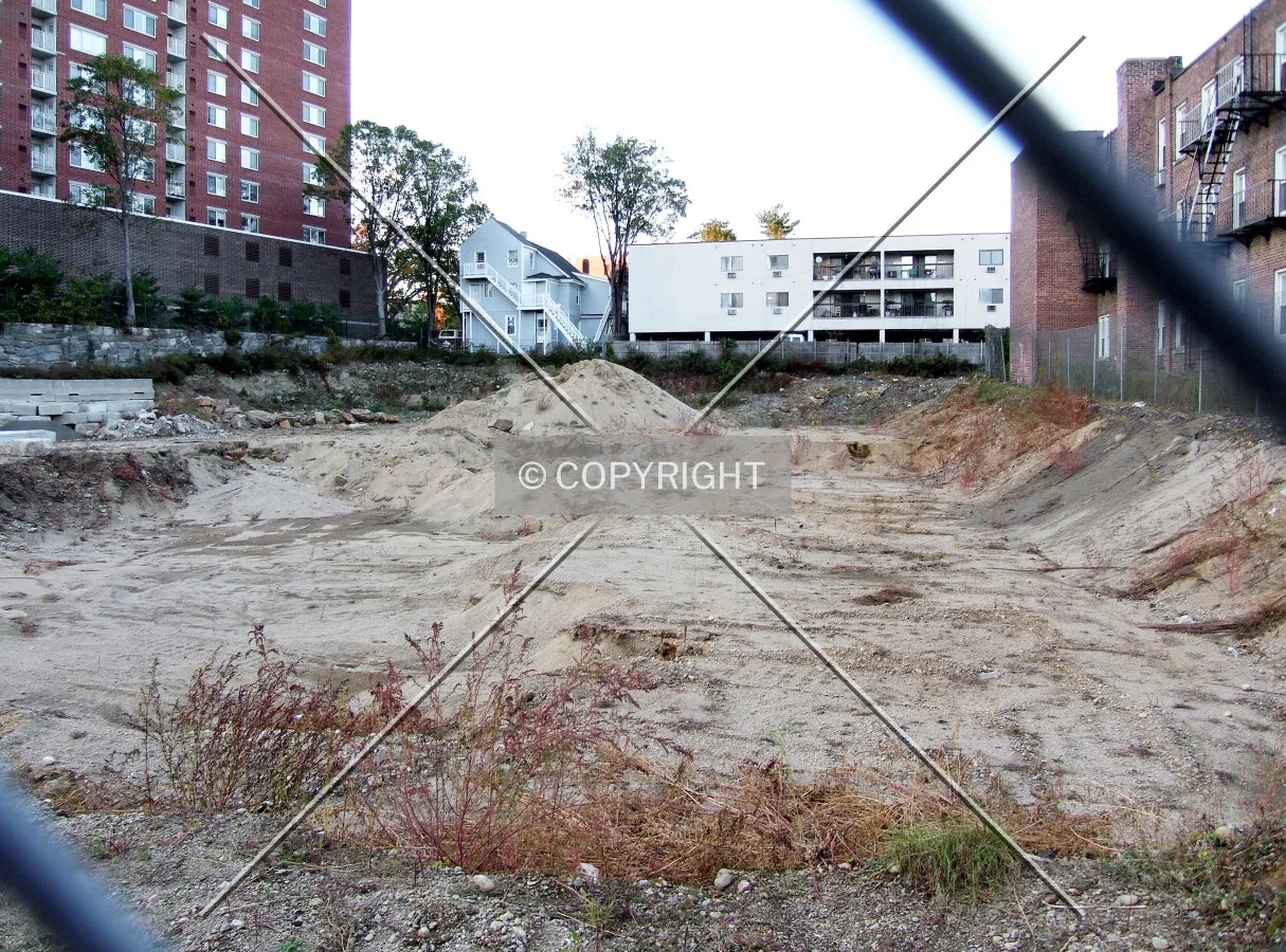 View from the south on Forest Street showing the cleared site before construction