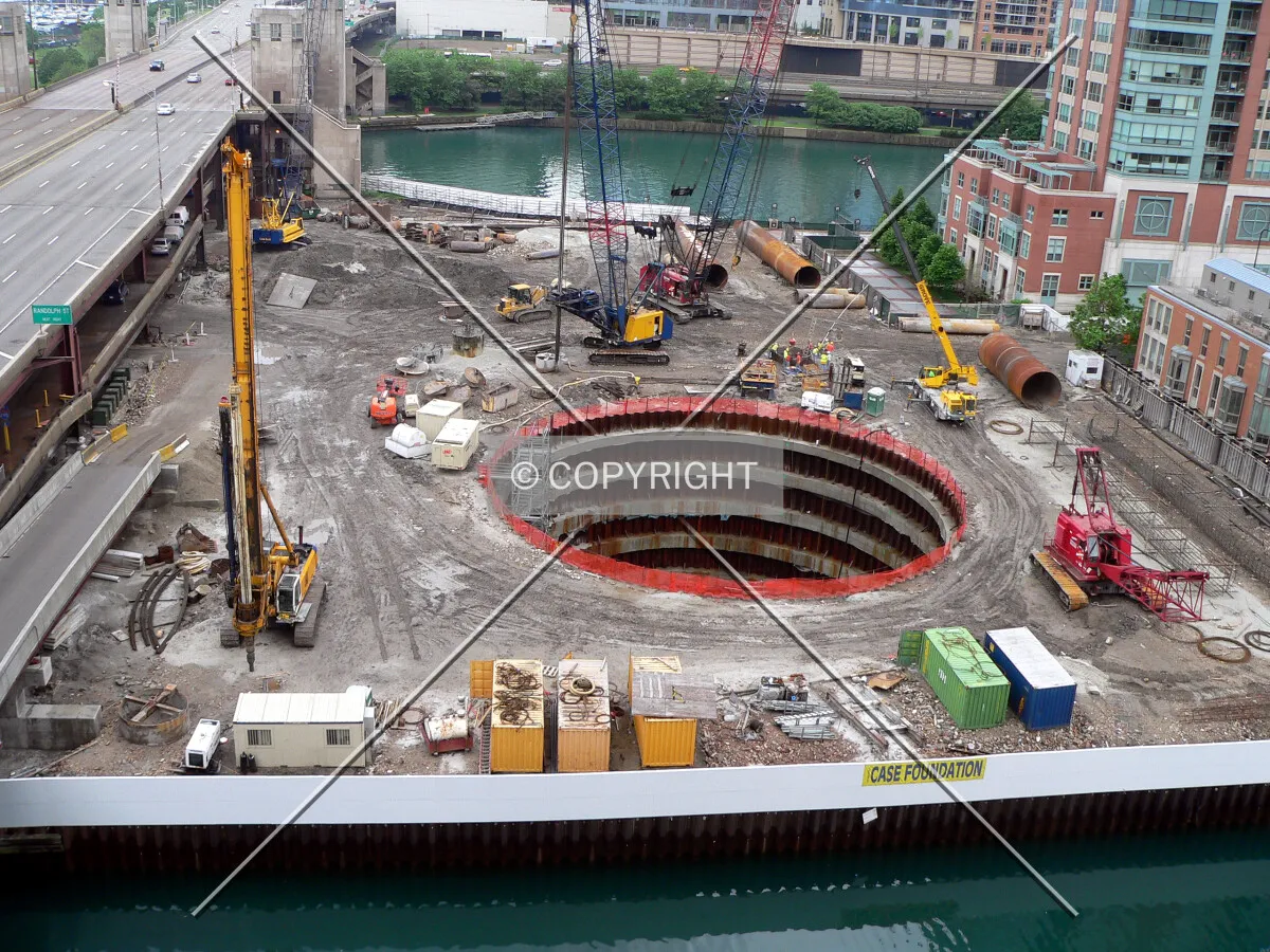 Overview of the site from a nearby parking garage