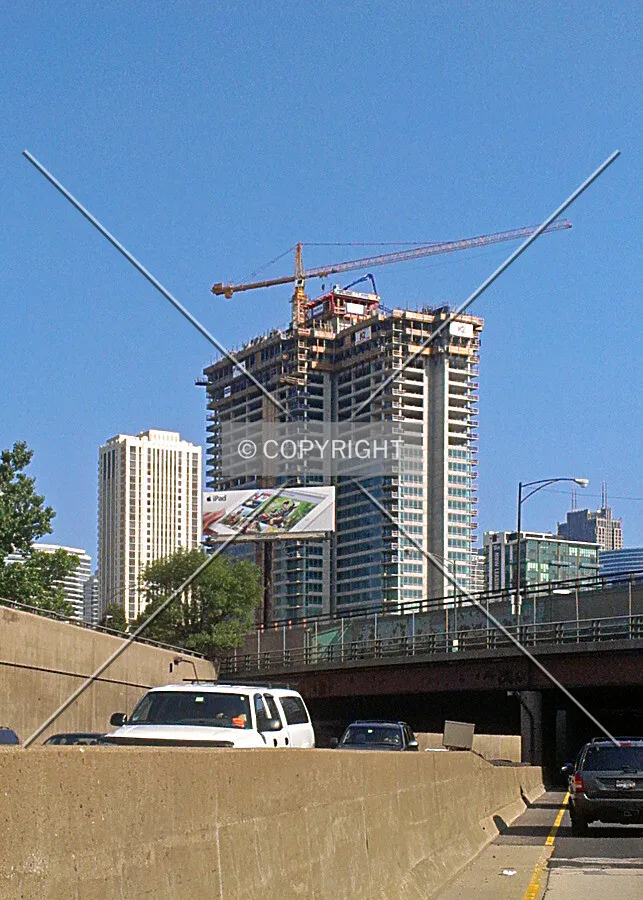View from the northwest along the Kennedy Expressway while under construction