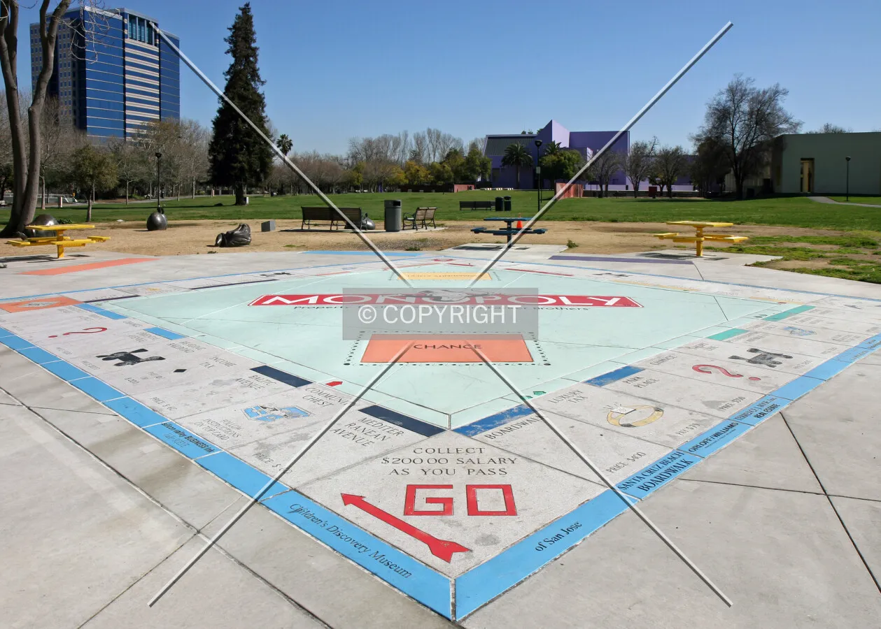 The World's largest permanent Monopoly Board, located in Guadalupe River Park, north of the Children's Discovery Museum