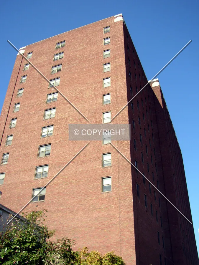 Looking up the eastern facade from 8th Street