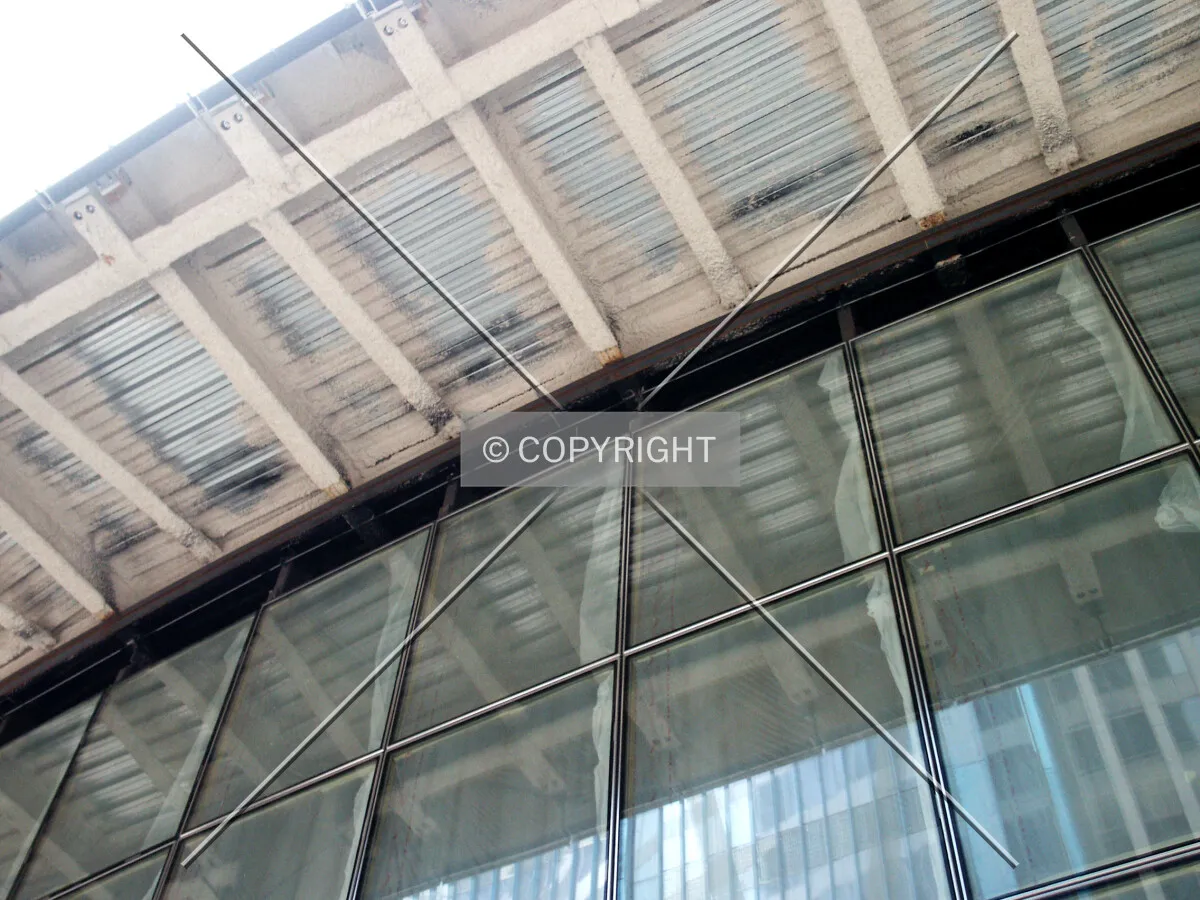 Lobby windows and overhanging floor