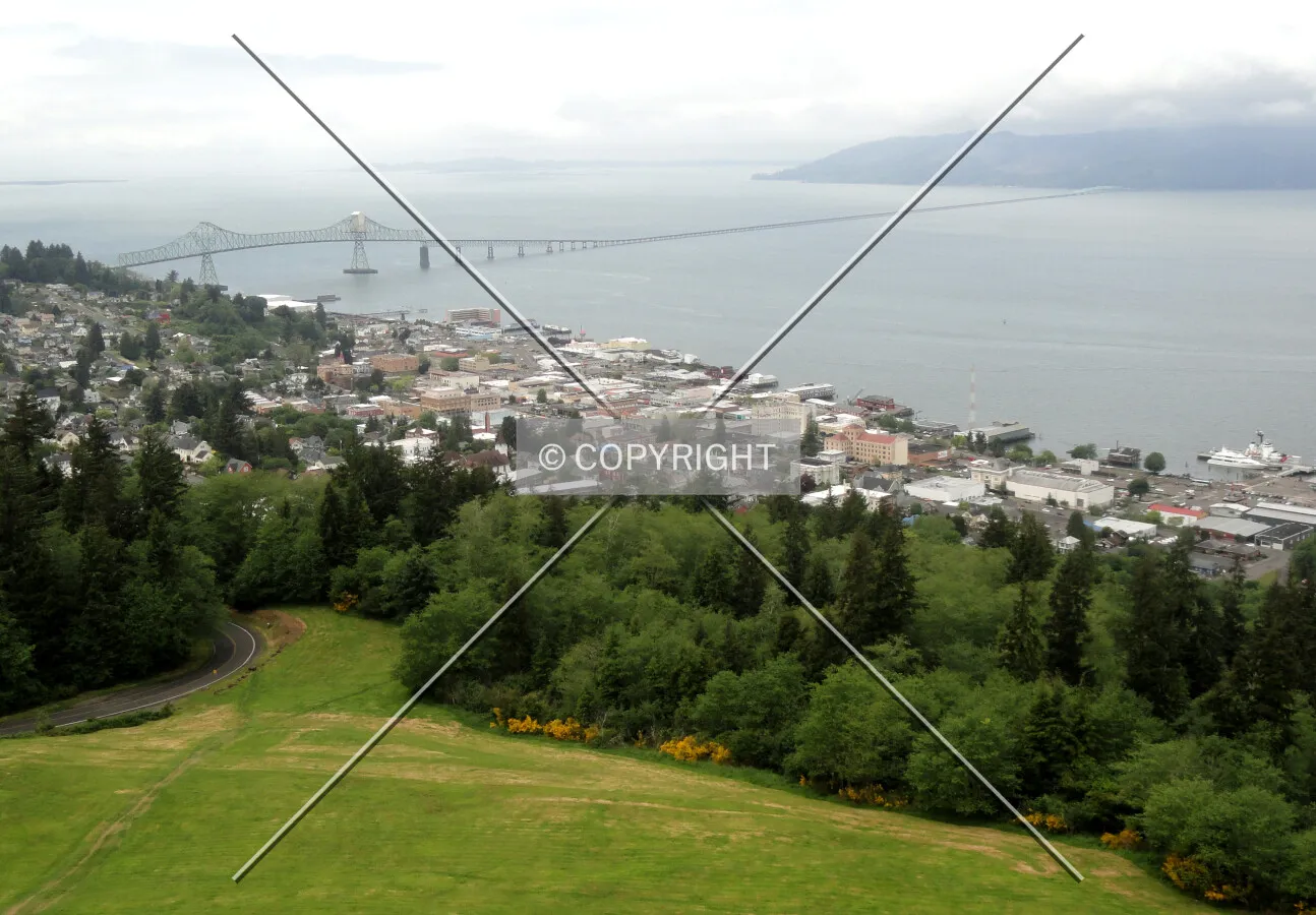 View of Astoria and the Columbia River from atop the column