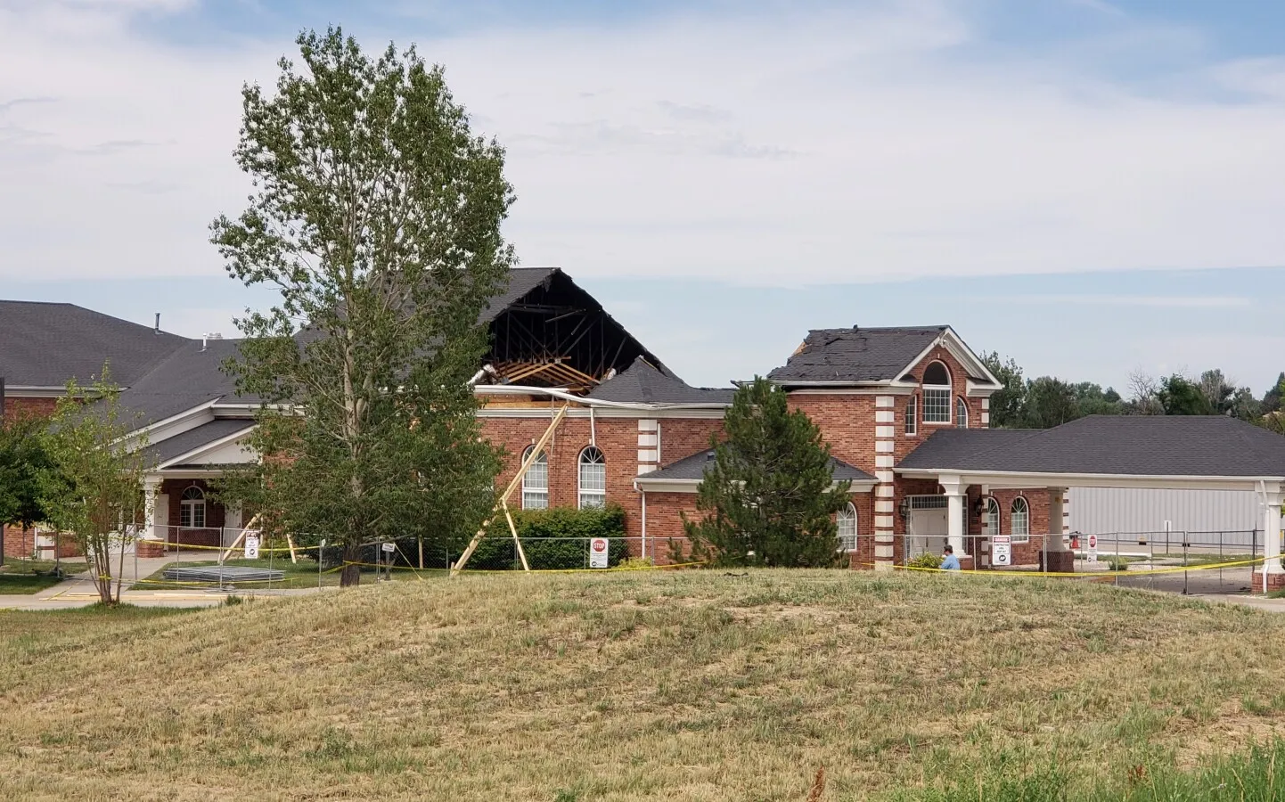 Looking northeast after a lightning strike and fire damaged the roof