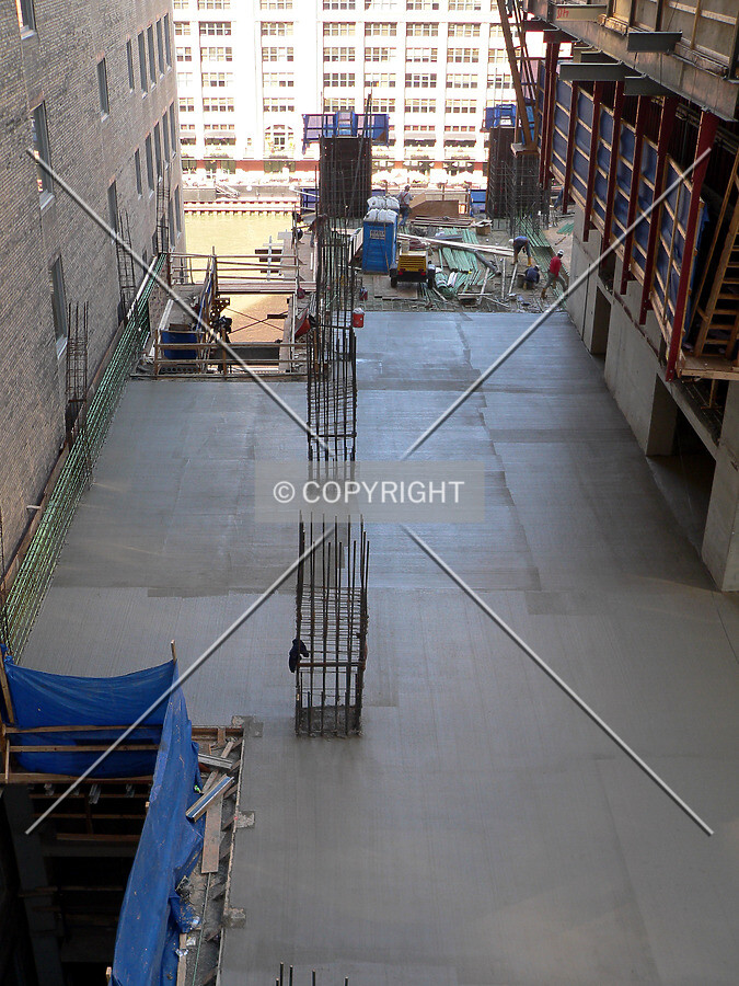 View along the west side of the core of freshly poured concrete