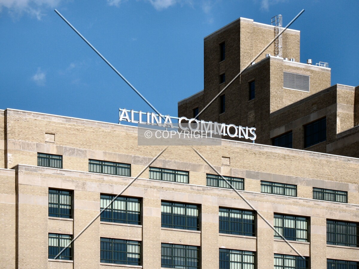 Signage above the office component, from the northwest