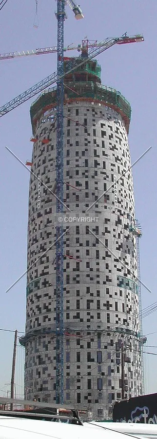 View of the building from the entrance to the work zone