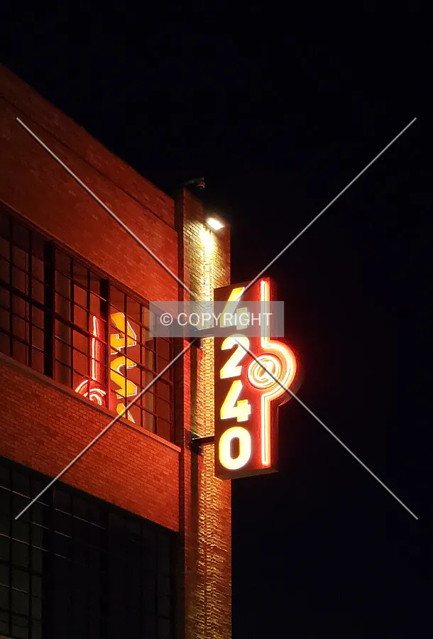 Sign at night from the northeast; July 19, 2018