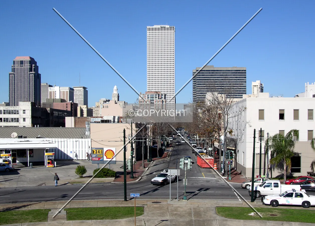 Partial skyline view from Lee Circle to the south