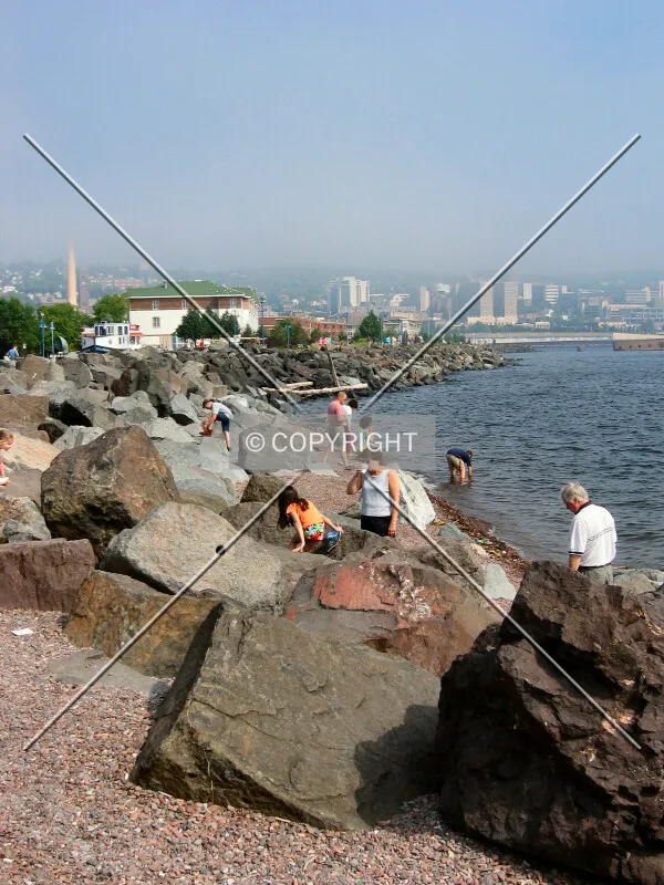 Climbing on rocks in Canal Park