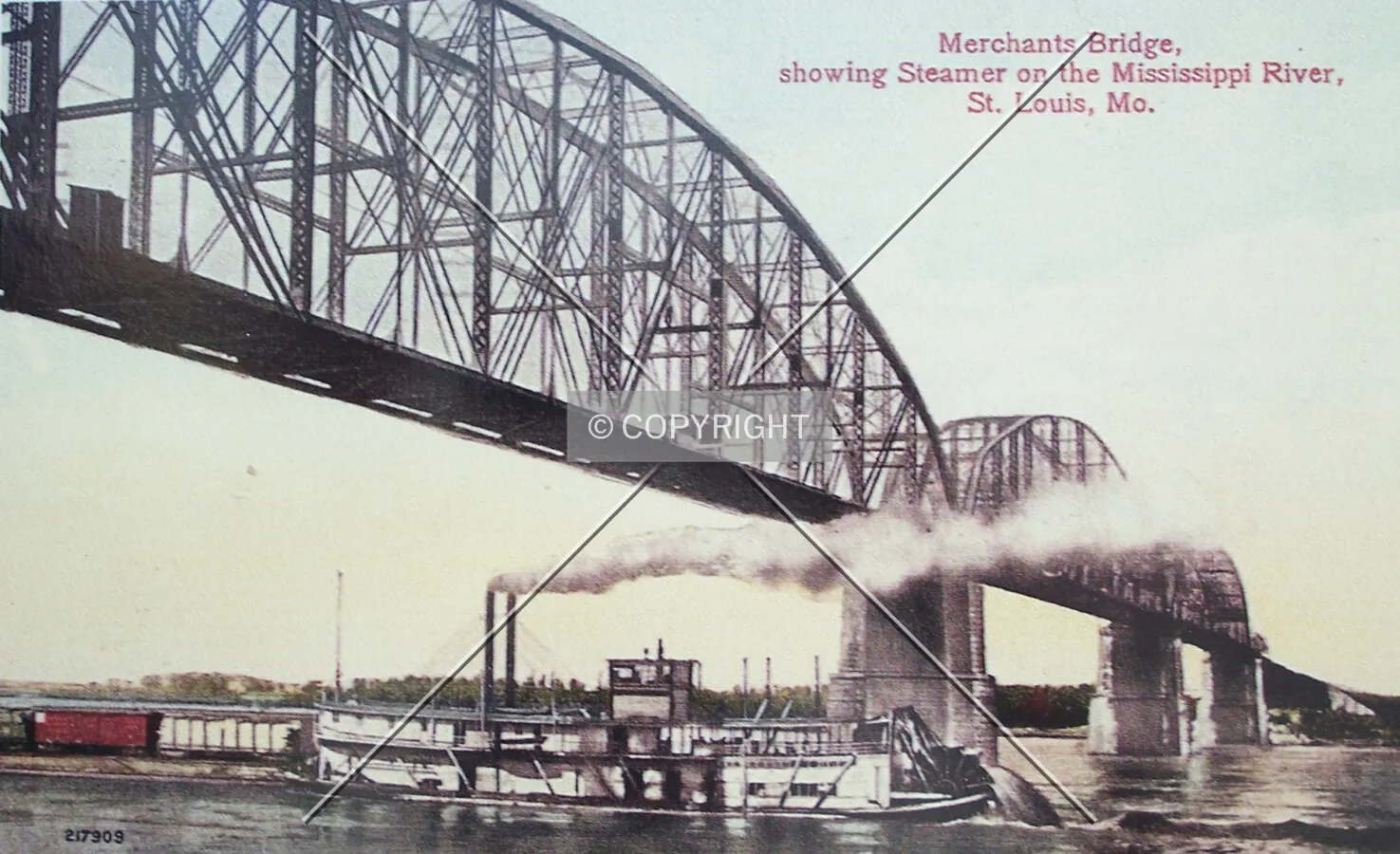 Photo of a postcard displayed at the Old Chain of Rocks Bridge