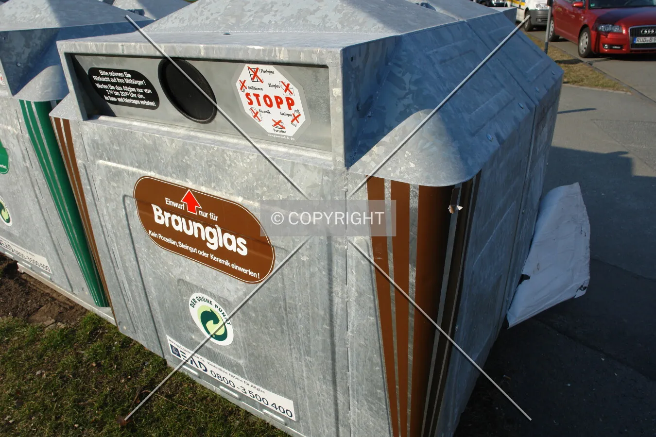 A recycling container for brown glass