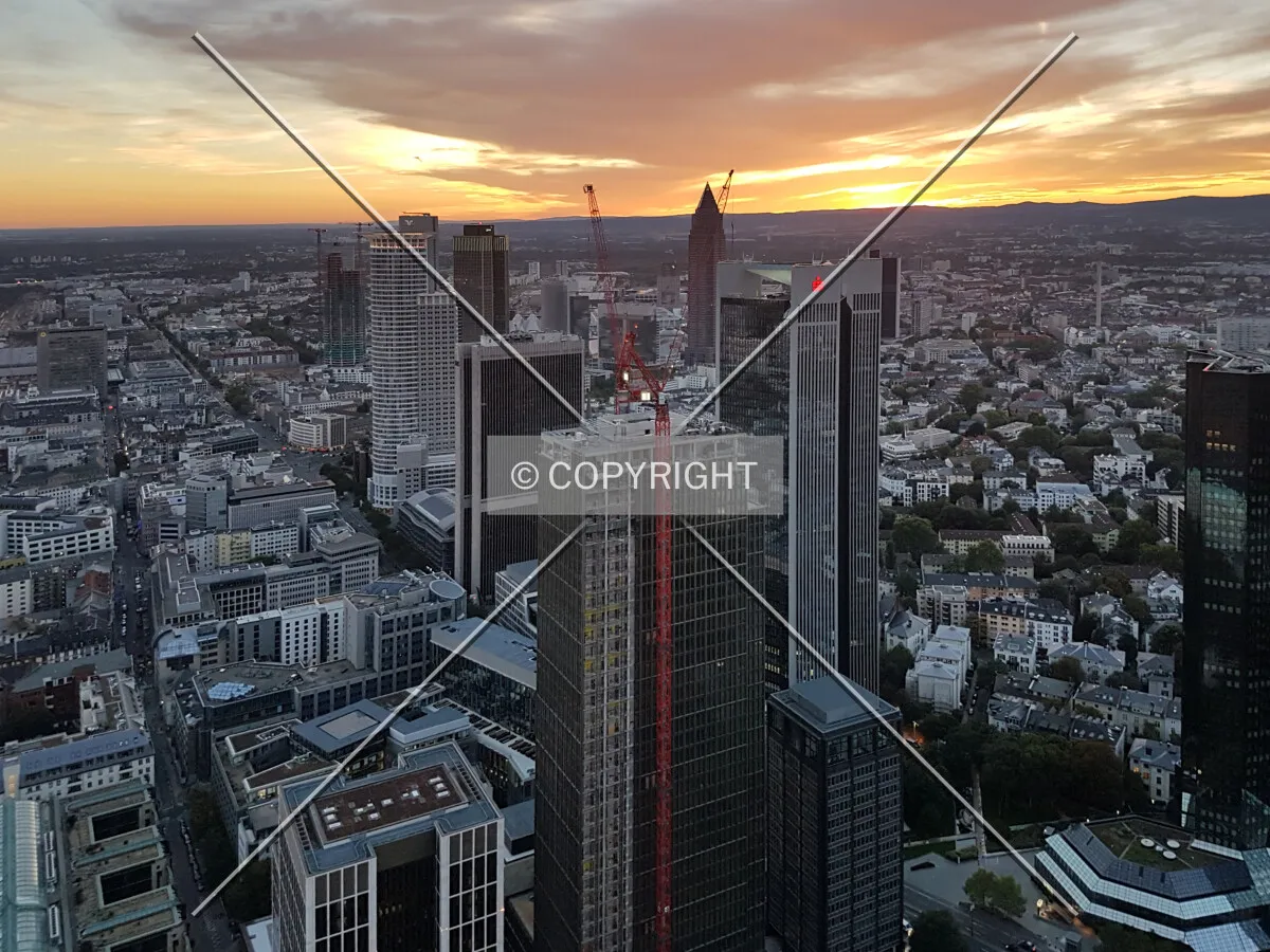 View over Frankfurt from the MAIN TOWER observation platform - as seen in 2018