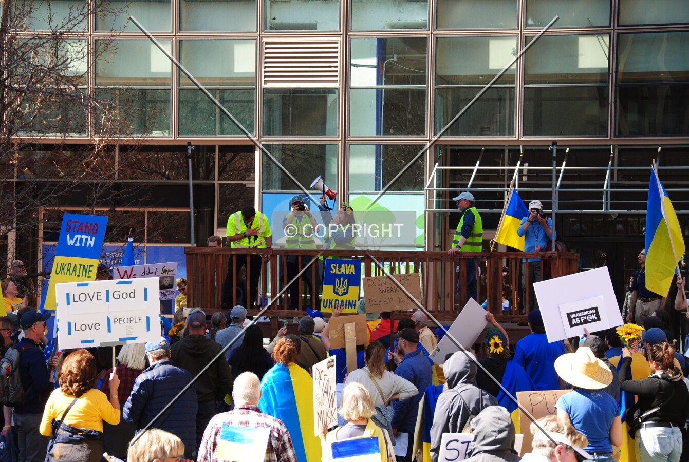 Ukraine supporters marching in a pro Ukraine demonstration