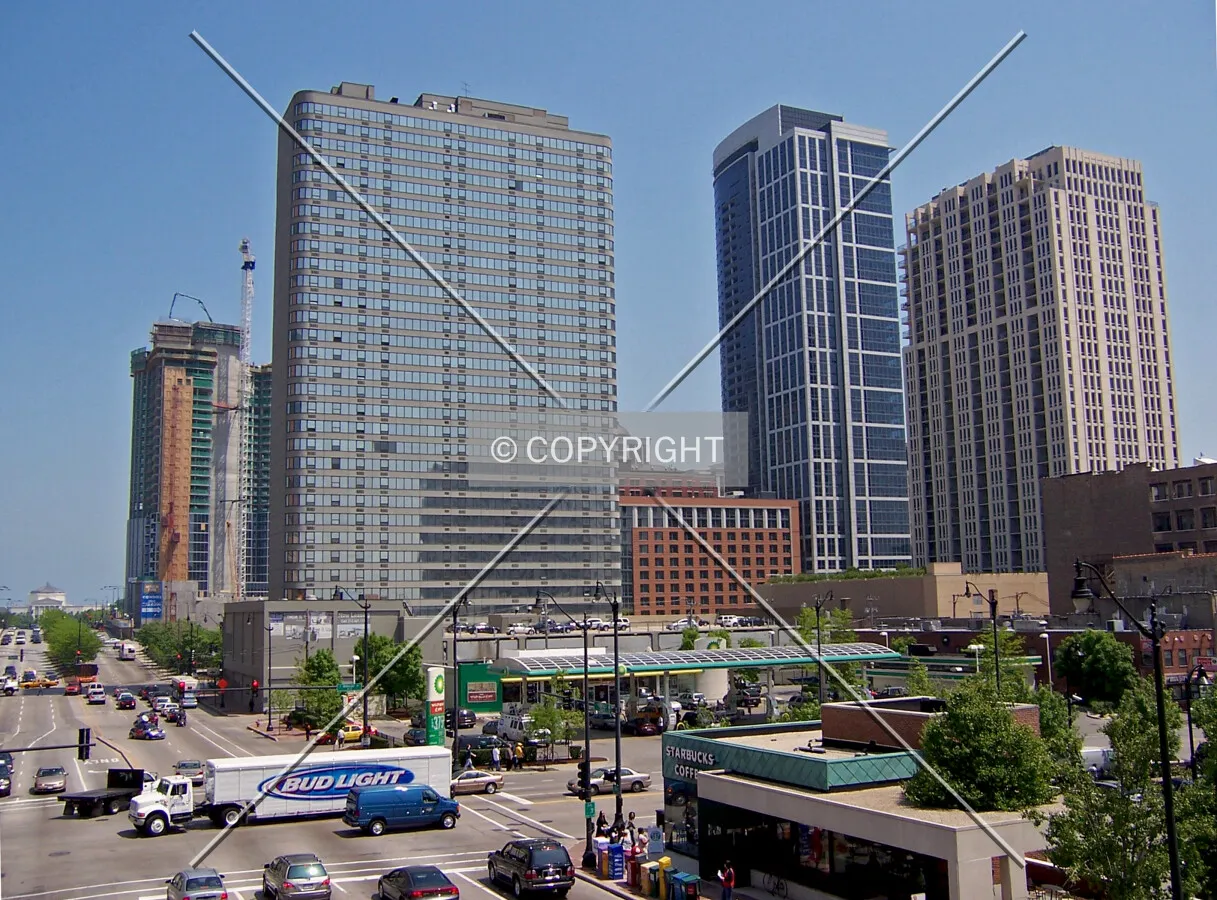 View of the Central Station complex from the CTA Roosevelt Road elevated station. ONe Museum Park is seen on the far left