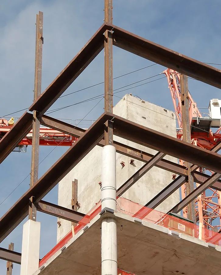 Steel and concrete stacked