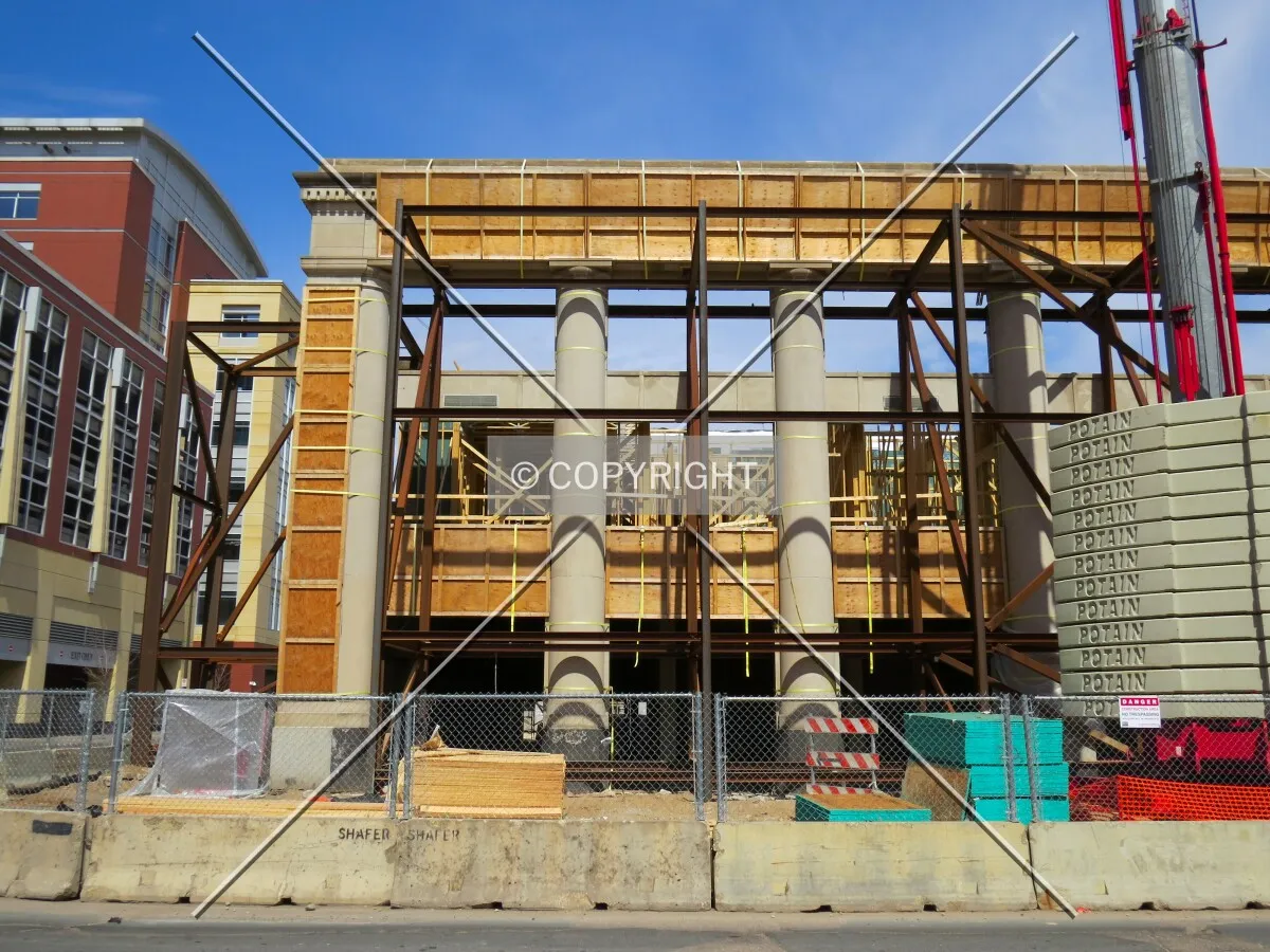 Bracing the preserved facade along 10th Street