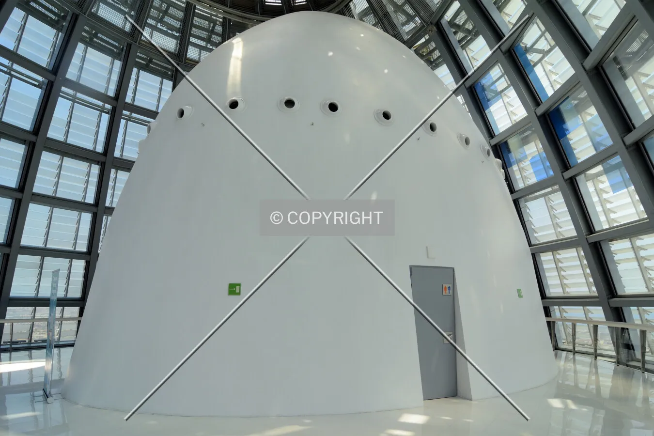 View of the central concrete core end inside the top dome