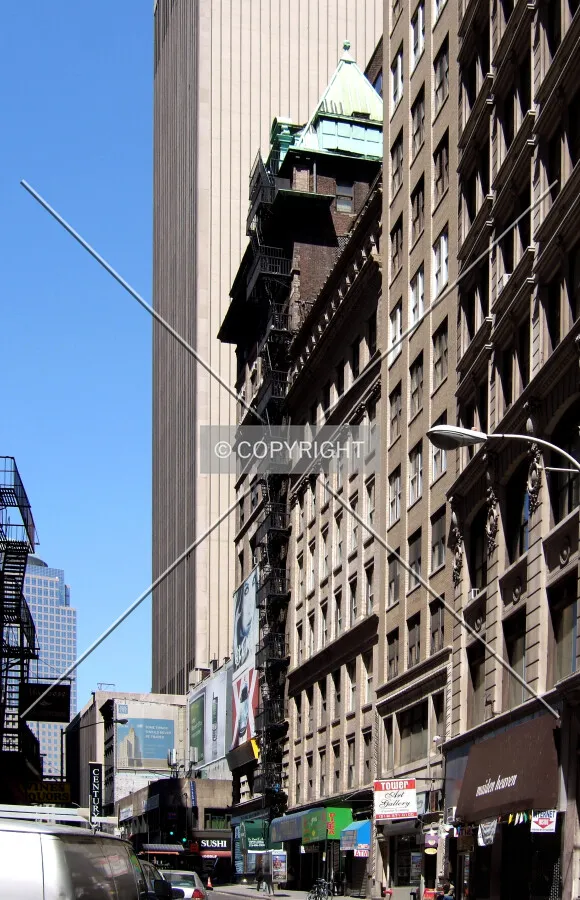 View from the southeast along Maiden Lane toward Broadway