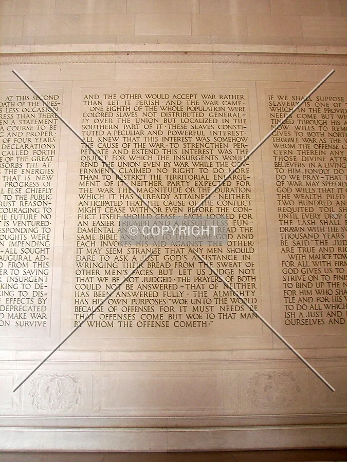 Carved inscriptions of Lincoln's Second Inaugural Address