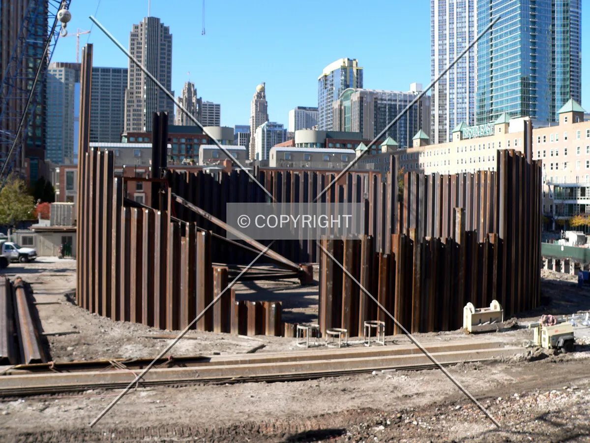 View to the west from Lake Shore Drive of the steel sheeting for the core