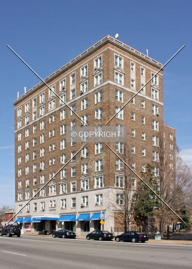 View from the southwest across South Grand Boulevard
